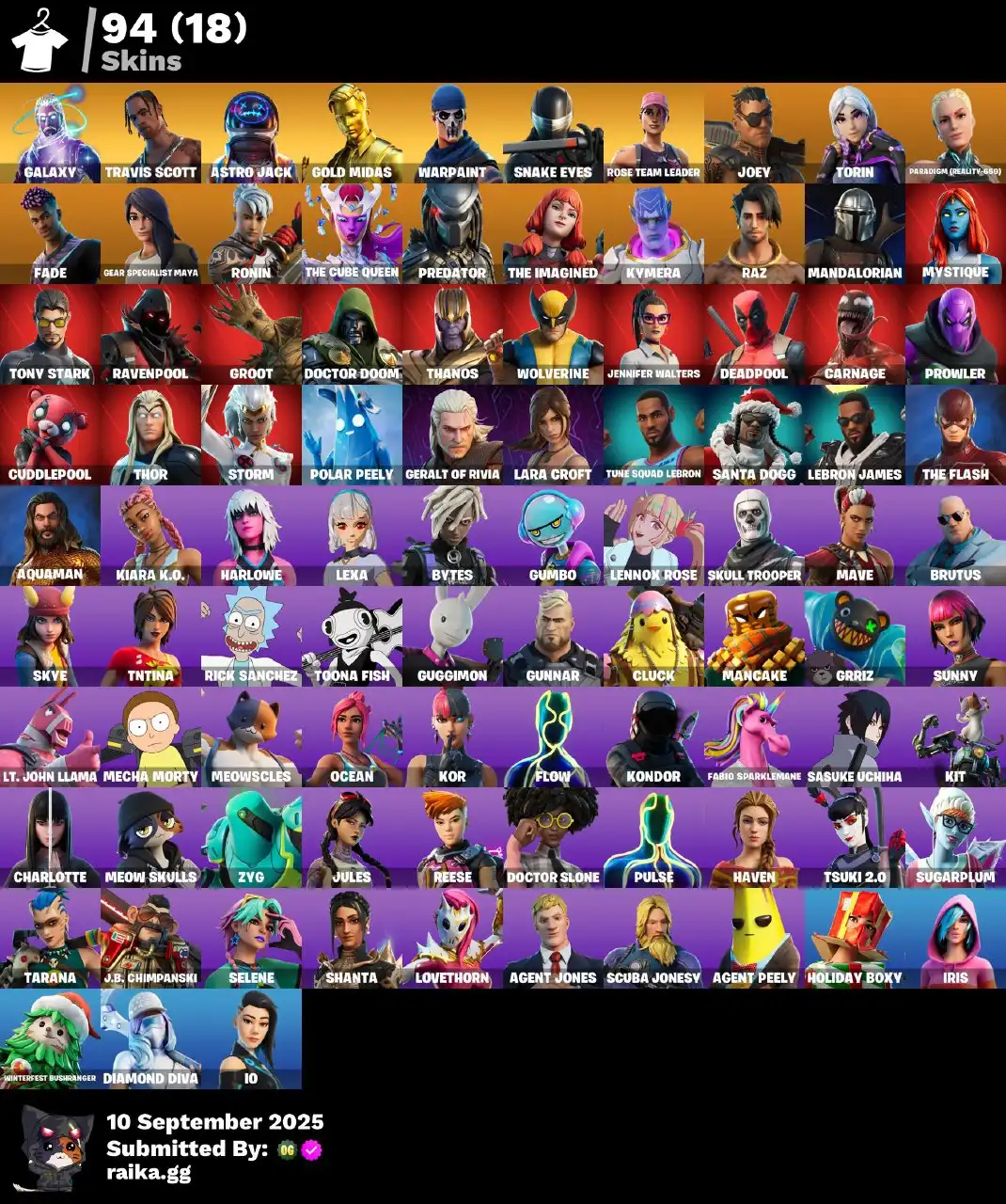 PC/PSN/Xbox/Nintendo 94 skin | OG STW | Galaxy | Travis Scott | Astro Jack | Gold Midas | Snake Eyes | Joey | Torin | Paradigm (Reality-659) | Fade