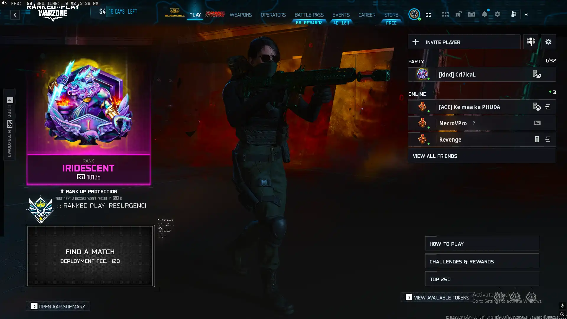 Warzone Iridescent 🇺🇸 | 10135 SR 🔥| MXR + CARBON 绝对最强满级 ✅| Iridescent 段位账号 第4赛季 💫| 完全访问 🚚| 即时 #稀有