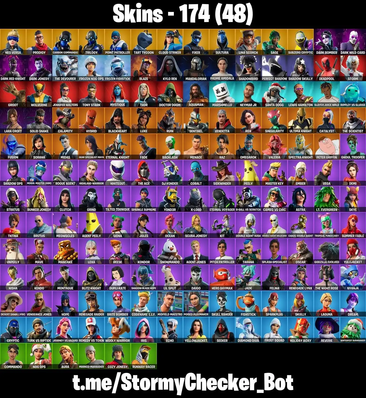 174 Skins ⭐ Merry Mint Axe ⭐ Sage Snap Axe ⭐ Candy Axe ⭐ Lewis Hamilton ⭐ Neymar Jr ⭐ Lara Croft ⭐ Padme Amidala ⭐ Avengers ⭐ Jabba Switcway ⭐ FA