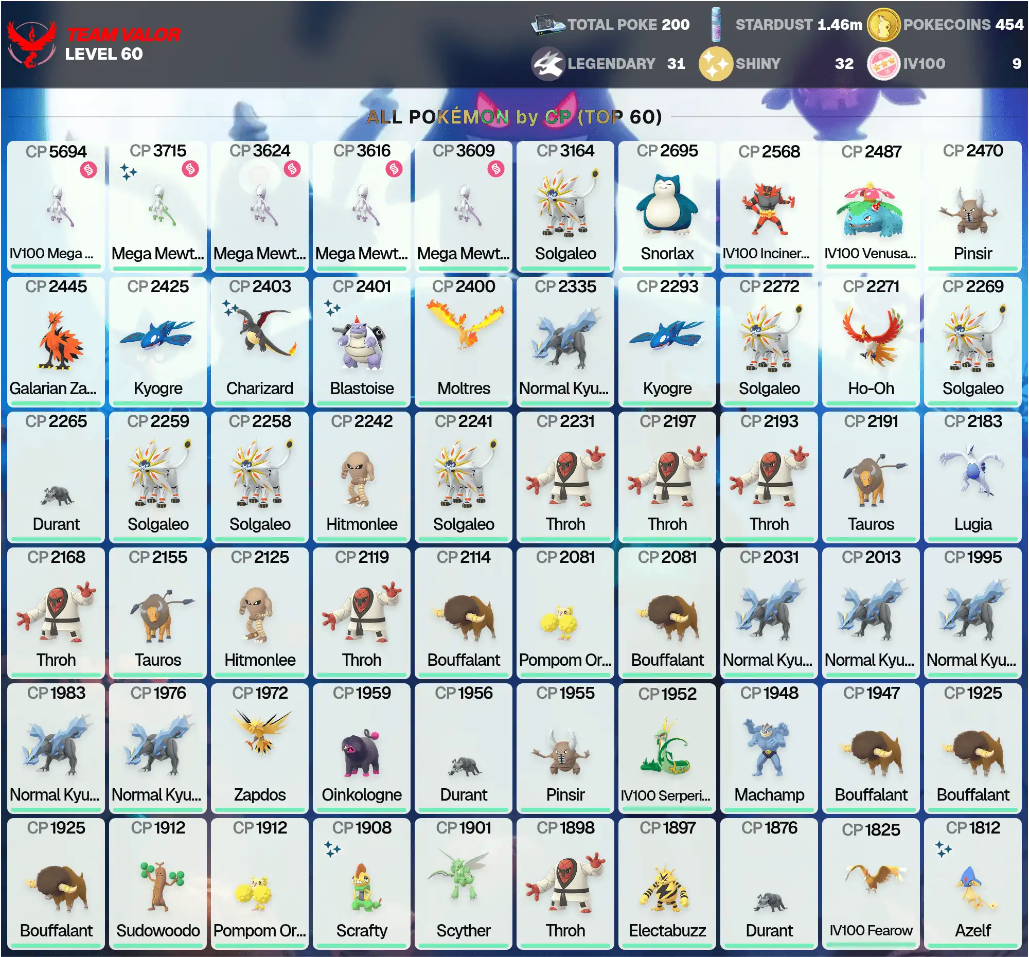 IV100 MEGA Mewtwo Y 5.6K •Shiny MEGA Mewtwo Y •Galarian Zapdos •Legendary: 31 •Shiny: 32 •Shiny Azelf •5 MEGA Mewtwo •[CNL] •PG-SKYTK