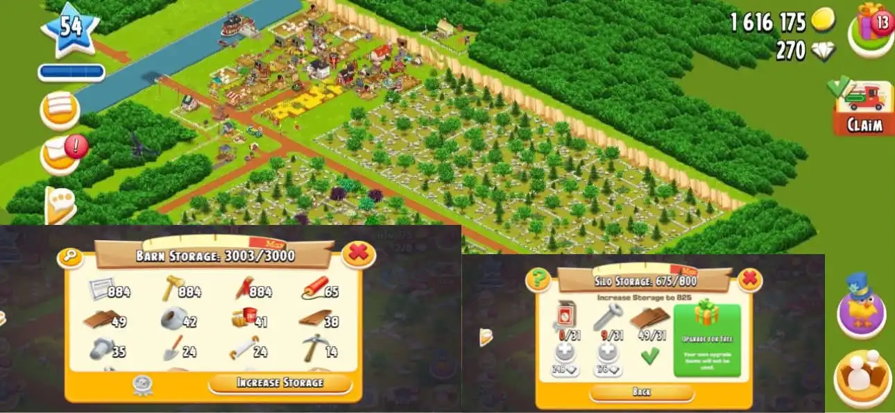 Hay Day 等级 54 | 2,652 个土地扩张道具 | 3,000 谷仓存储空间 | 就绪账号