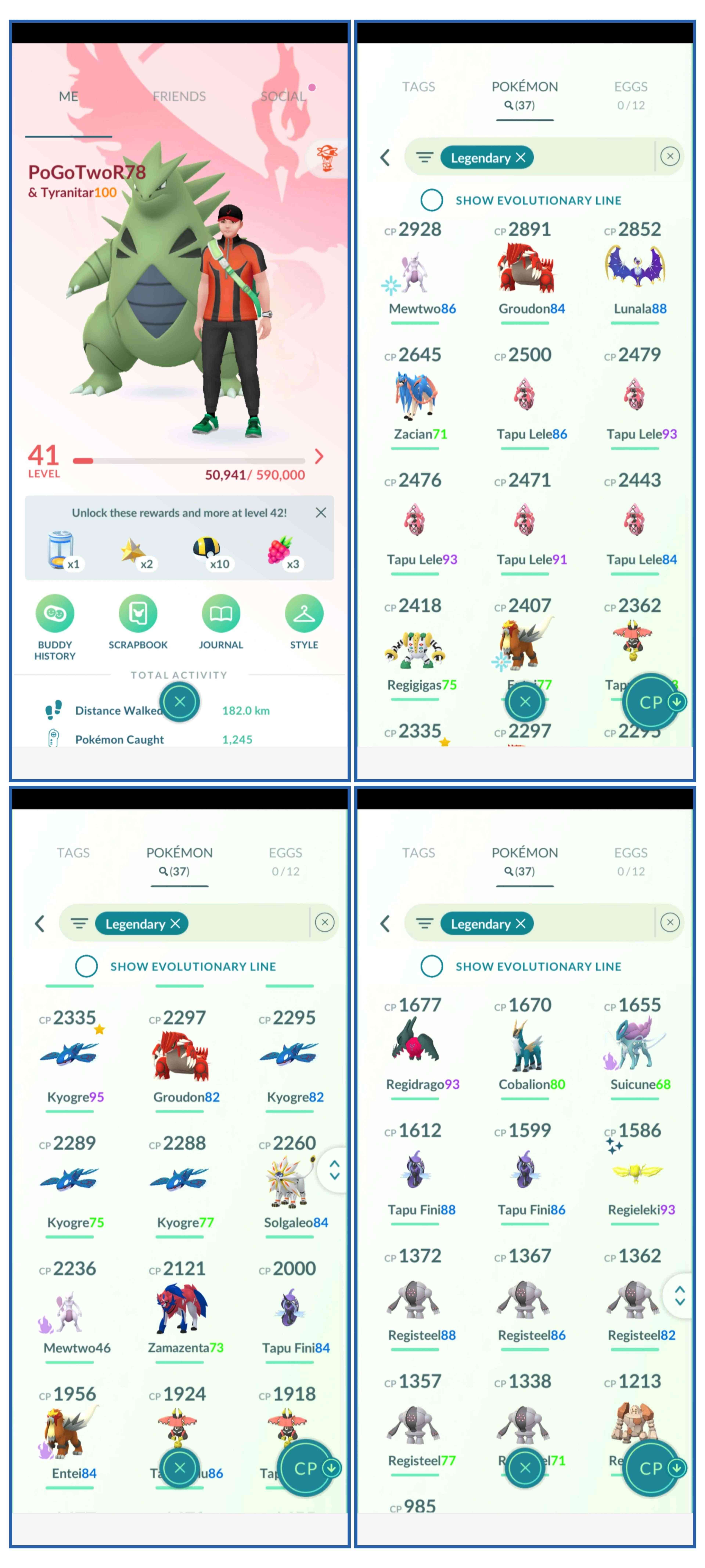 LIVELLO 41 . 37 LEGGENDARIO | IV 100 TYRANITAR | IV 100 DRAGONITE | 95 IV KYOGRE | 4 CROMATICO (REGIELEKI)