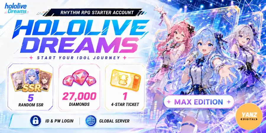 [Global] hololive Dreams 계정 | 다이아몬드 27000 + 4성 티켓 1 + 무작위 SSR x5- Max Edition