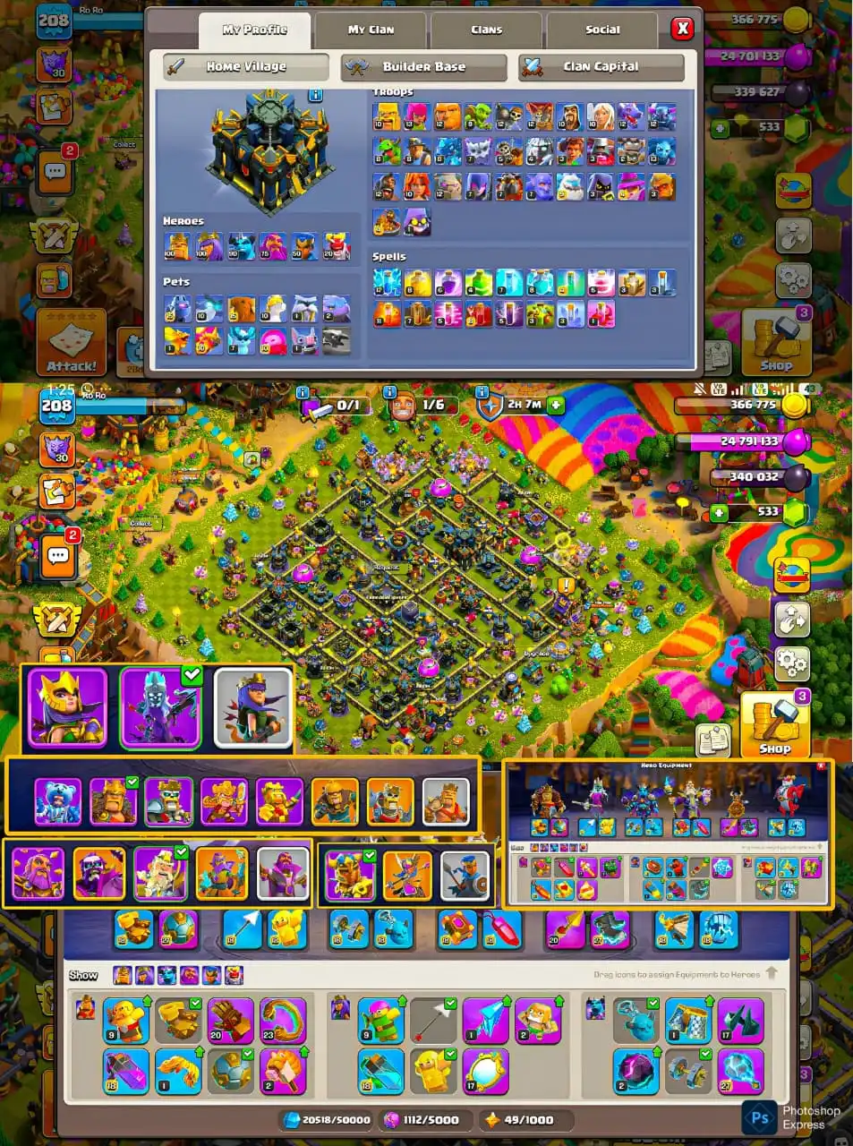 Clash of Clans TH17 フルマックス | レベル208 | ヒーロー最大 | レジェンダリースキン | 1点限定