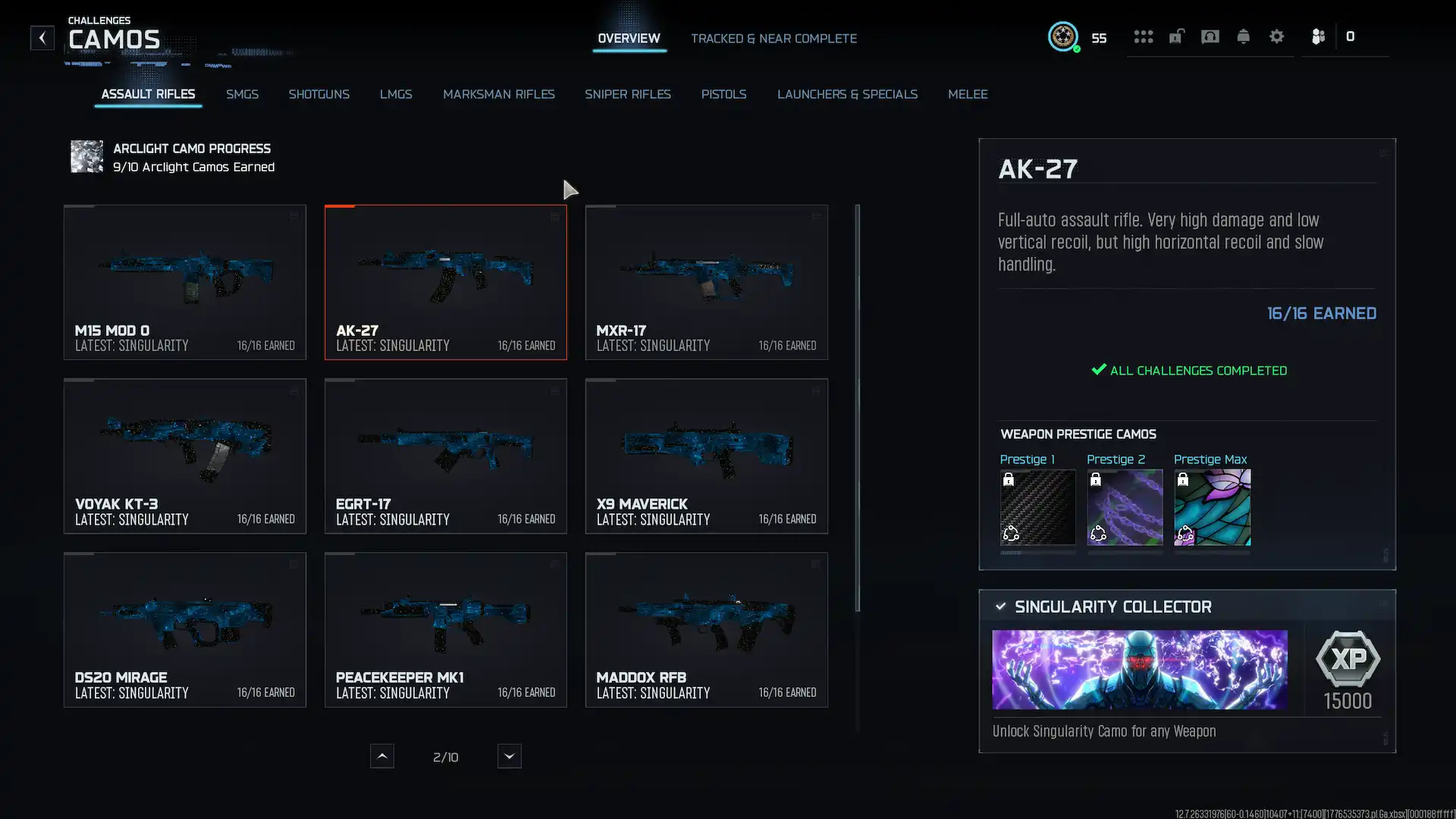 BO7 30x Camouflage Singularity Prestige 1 Niveau 55 450 Camouflages Fait main Légitime Toutes armes débloquées 10 Ops Steam/Battlenet/PSN/Xbox
