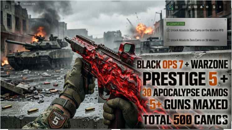 WARZONE BO7⚡ 30× Apocalypse 🚀 Prestiż 4 Gotowy 5💎 460+ Kamuflaży Odblokowanych | 🧬 5+ BRONI MAX | 🔓 Pełny Dostęp Zapewniony ✨ Black Ops 7 & Warzone 5 ♨️ NATYCHMIAST