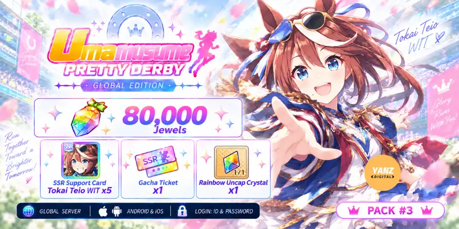 Umamusume-Konto | 80000 Juwelen + Tokai Teio WIT x5 + 1 Ticket + 1 Rb Uncap Crystal