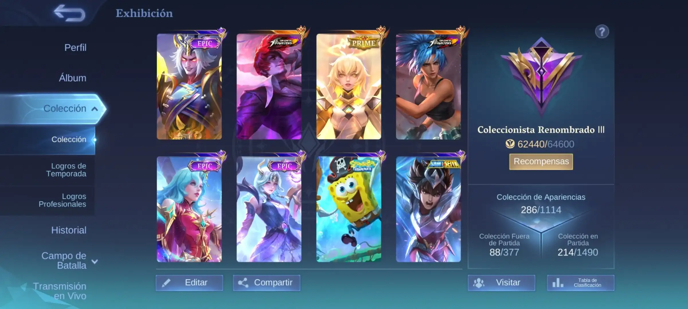 Mobile Legends Bang Bang — Cuenta — 286 Skins — 3 Prime — Mítico 42★ — Rueda Mágica 158/200