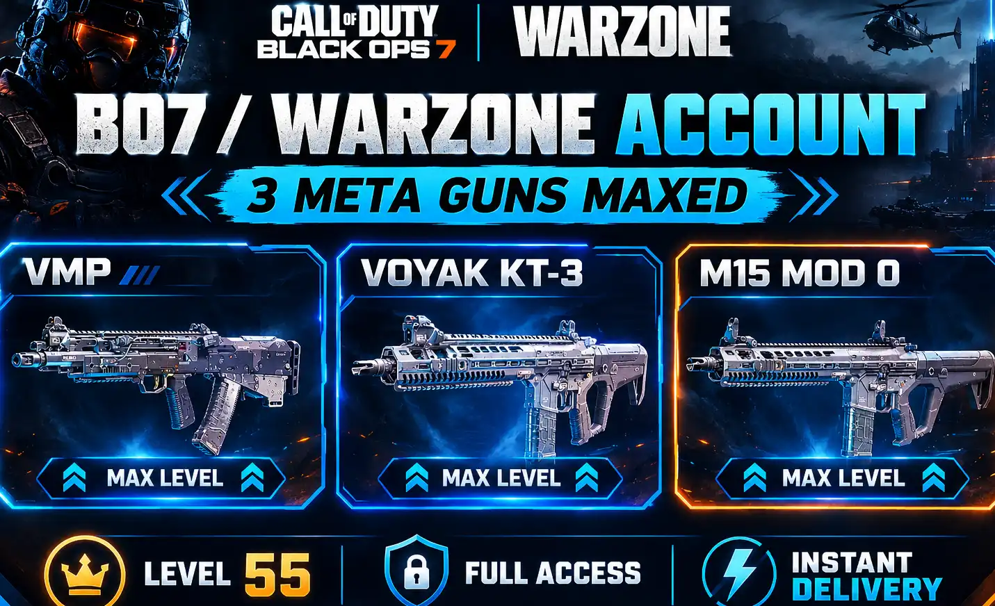 🔥 BO7 / WZ | 🏆NIVEL 55 | 💀 VMP + VOYAK + M15 ⚡3 ARMAS META MAXIMIZADAS 🔐 ACCESO COMPLETO | 🚀 ENTREGA INSTANTÁNEA