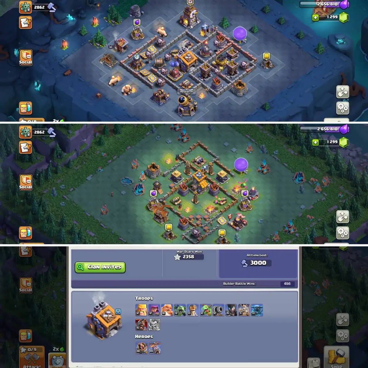 12x 顶级史诗&满级,228 级(49% 限时优惠)TH17 满级 | BK100, Q100, MP88, W75, RC50, DD20 | BH9, 19x 稀有英雄皮肤、魔法物品和奖章