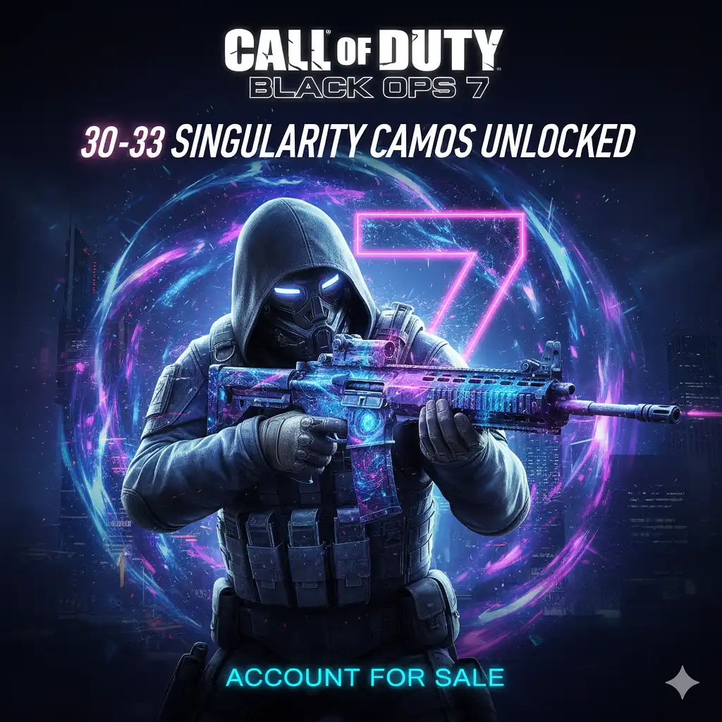 Singularity na 30-33 broniach ✨Poziom 55 - 50 wygranych zakończonych✨Bo7/Warzone✨500+ kamuflaży⚡ 20 operatorów ⚡【PC/PS/Xbox】⚡[✅NATYCHMIAST✅] Black Ops 7 / Warzone 🔥