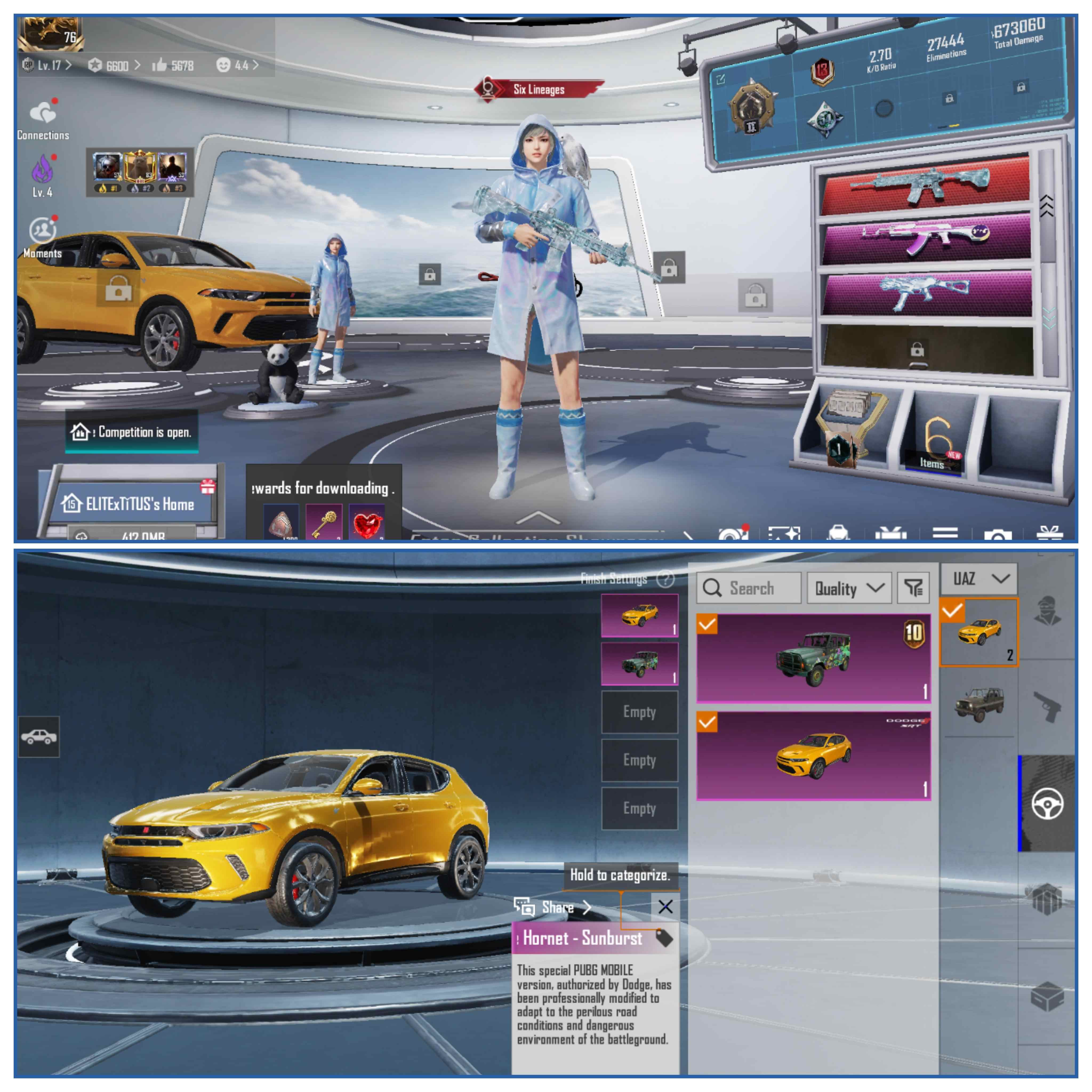 M416 GLACIER MAX | DODGE HORNET | 15把可升級槍械 - 2個擊殺訊息 | UMP GLACIER LVL 5 | 舊RP S9 | 55件神話時裝