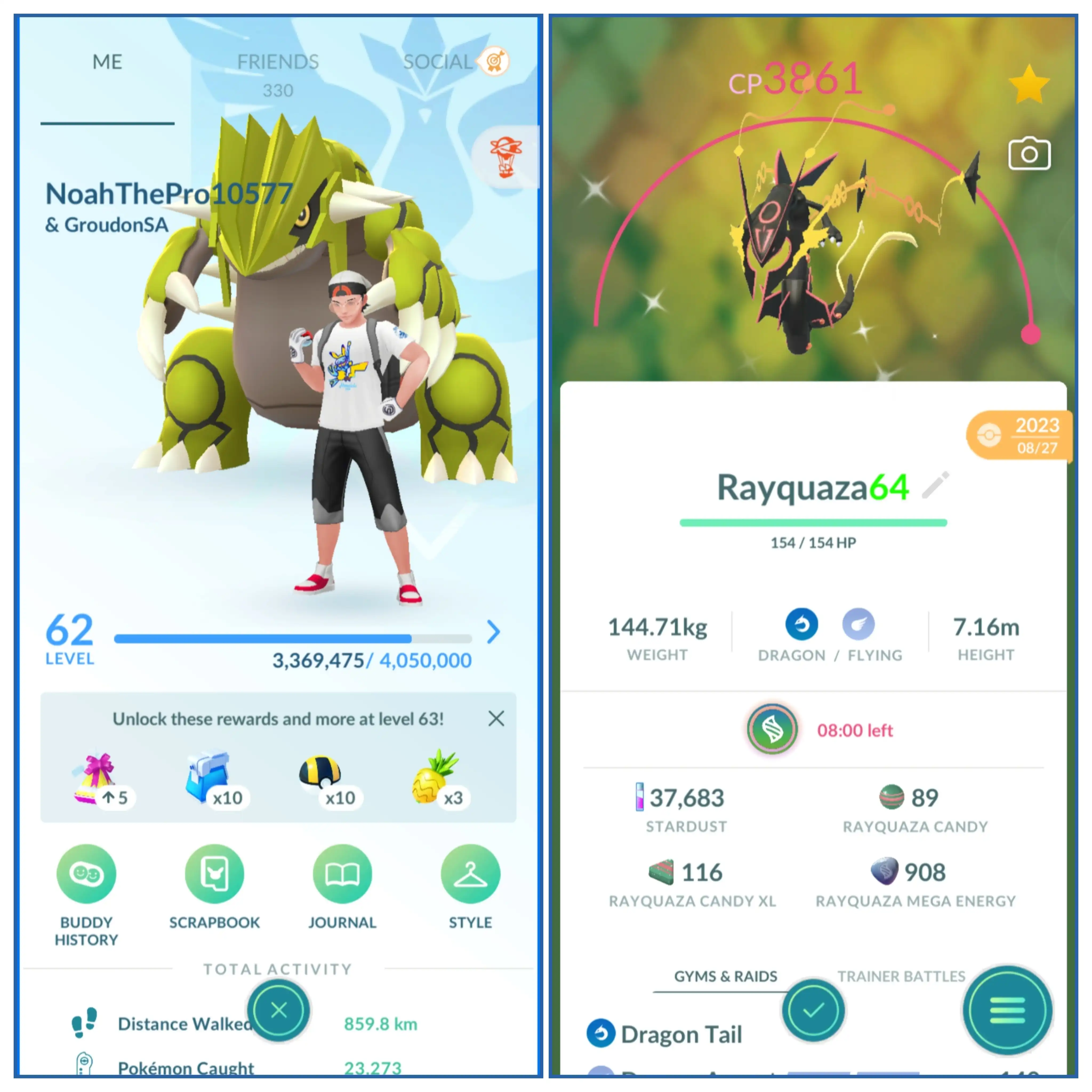 레벨 62 | SHINY MEGA RAYQUAZA | SHINY PRIMAL GROUDON | SHINY MEGA LUCARIO | DAWN WINGS NECROZMA + DUSK MANE NECROZMA | 전설 167마리 - 전설 14마리