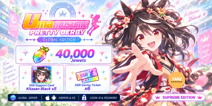 Umamusume-Konto | 40000 Juwelen + Kitasan Black x5 + 6 SSR-Ticket