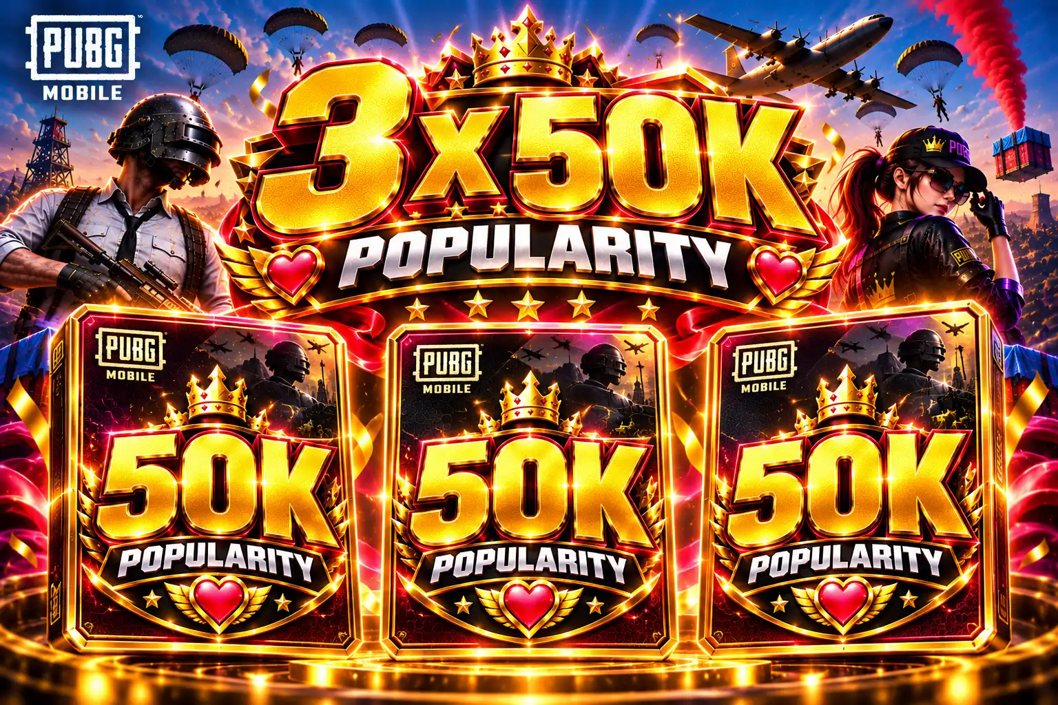 🔥 (3× 50K BELIEBTHEITSKARTEN) 💎 — 150K GESAMT | PUBG GLOBAL ⚡
