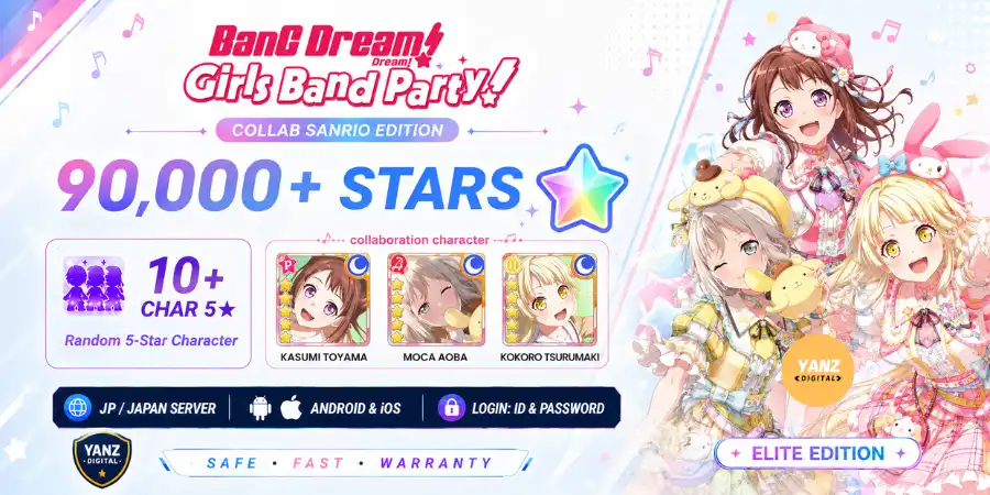 [JP-Server] Konto BanG Dream! | 90000 Sterne + Kasumi Toyama + Moca Aoba + Kokoro Tsurumaki + 5-Sterne-Char x10