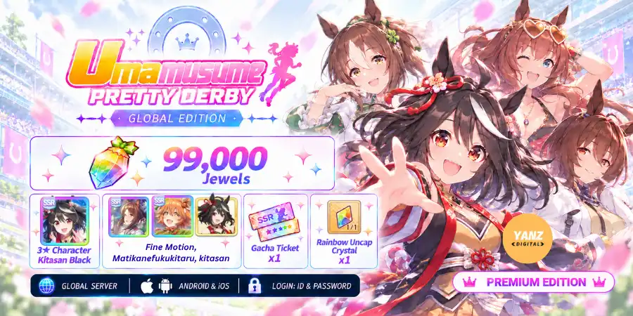 Account Umamusume  | 99000 Jewels + SSR Kitasan Black + Fine Motion, Matikanefukukitaru + Kitasan + 1 Ticket + 1 Rb Uncap Crystal