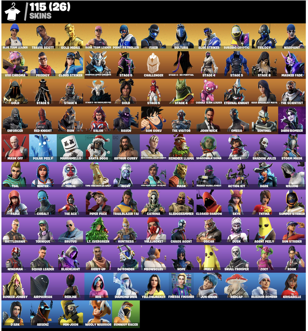 [PC/S/XBOX] 115 skins | OG STW | Travis Scott | Gold Midas | The Reaper John Wick | Omega | Cactus Jack | AstroWorld Cyclone | +14 Rare Emotes |