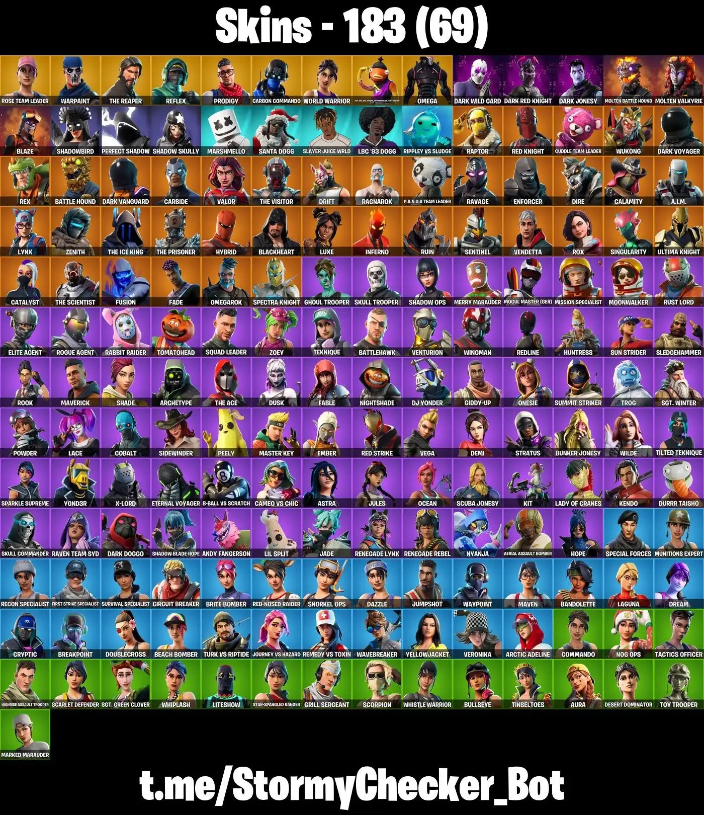 183 Skins ⭐ OG STW Deluxe ⭐ Fresh ⭐ Take the L ⭐ World Warrior ⭐ The Reaper ⭐ Reflex ⭐ Marshmello ⭐ Heartspan ⭐ Rambunctious ⭐ Star Wand ⭐ Hype ⭐ FA