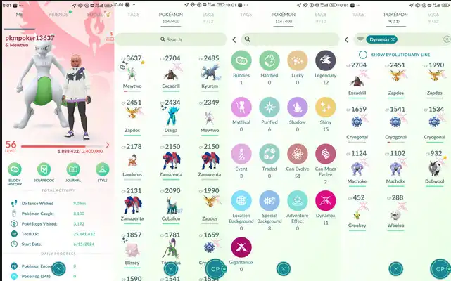 (Mew-1M) L50-L70 Konto hat handelbares schillerndes Mewtwo KP3600 mit Schattenball, 1,7M Sternenstaub, 12 Legendäre, schillerndes Dialga, 11 Dynama
