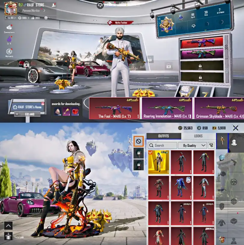 TRIO M416 + DUO SPORTCAR + ULTIMATE | M416 FOOL LV7 | 52 MYTHIC | 23 GUNLAB