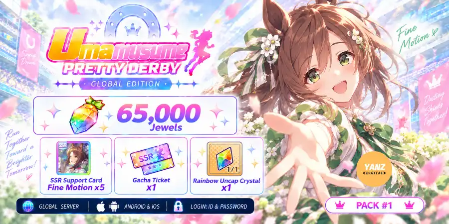 Konto Umamusume | 65000 Juwelen + Fine Motion x5 + 1 Ticket + 1 Rb Uncap Crystal