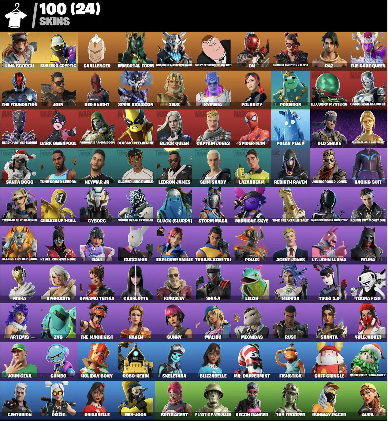 [PC/S/XBOX] ১০০টি স্কিন | Lina Scorch | Subzero Cryptic | Golden Lara Croft | Petrol Pump | OL'WOODY | +৭টি OG ইমোট |