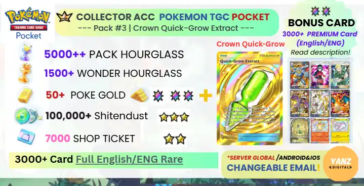Pokemon TCG Pocket Account | Crown Quick Grow Extract 3000+ Cards English + 5000 Pack HG + 1500+ Wonder HG + 7000 Ticket + 50 Poke Gold