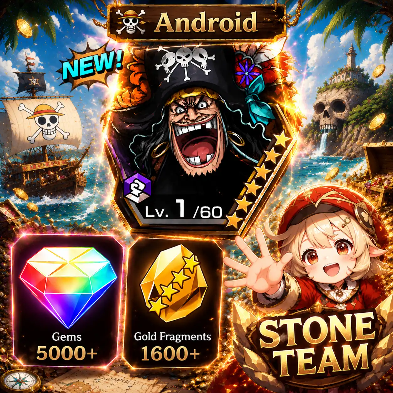 Android Blackbeard 5K Gems 1600 Gold 6★ Heroes 0-20
