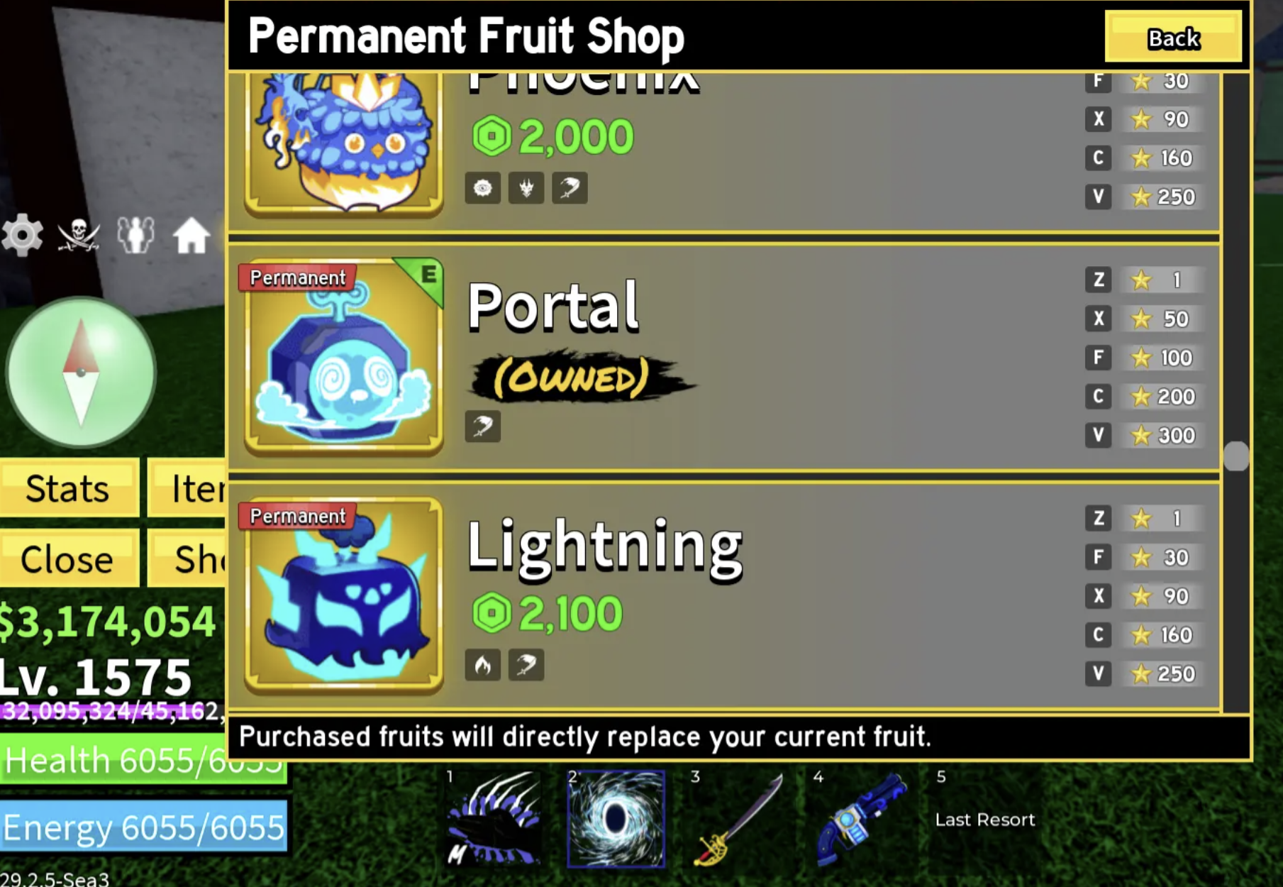 Blox Fruits Cuenta Lv.1575 | PERM Buddha, Portal, Dough | Dark Blade | Listo para el Tercer Mar | Frutas y armas ricas