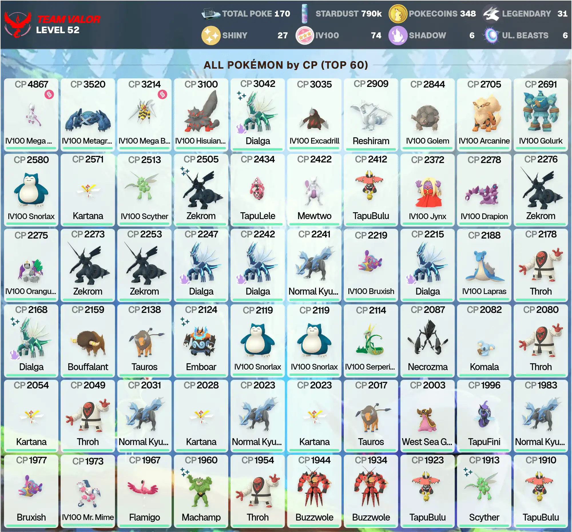 IV100 MEGA Mewtwo Y /Shiny:Dialga,Zekrom,Tapu Fini /Legendary:31 /Shiny:27 /Hundo:74 /IV100 3K:Arcanine,Excadrill /PG-DYCSP /[CNL]