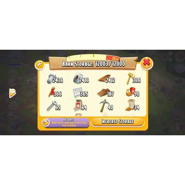 Hay Day Account – Level 90 | 8M Munten | 650+ Diamanten | 7500 Opslag | Hoog Niveau
