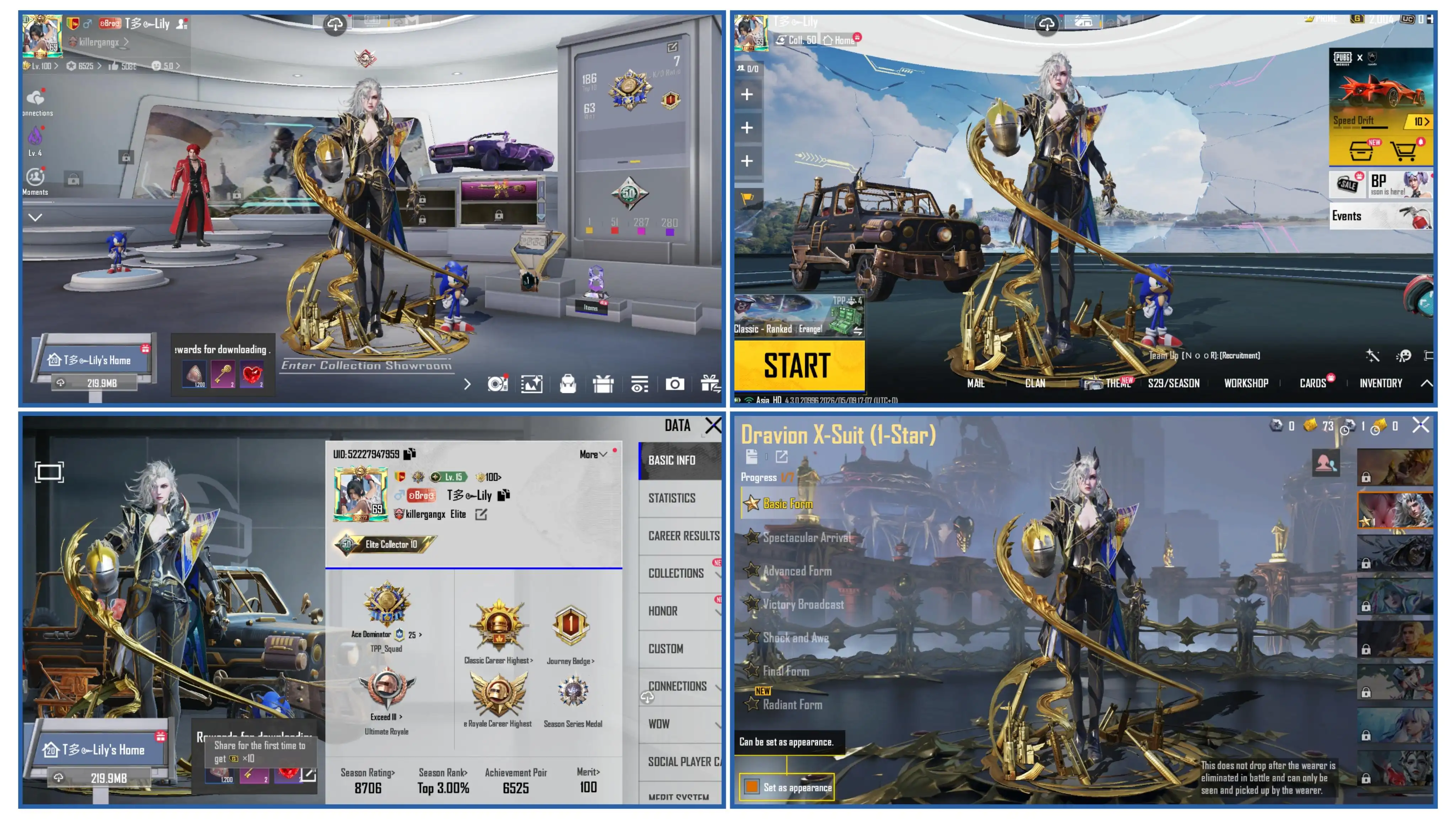 DRAVION X SUIT LV 1 | M416 CRIMSON SKYBLADE NIVEAU 5 | 25 armes améliorables - 8 messages d'élimination | AKM NIVEAU 4 + SCARL NIVEAU 4 + P90 NIVEAU 4