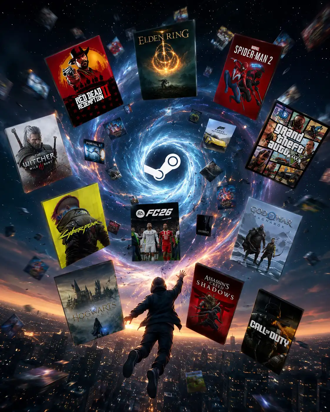 Gta 5🔥 + 999개 STEAM 게임 🎮Cyberpunk 2077, Red Dead Redemption 2, Assassin’s Creed 시리즈, God of War, COD, Arc Raiders, Elden Ring, Hollow