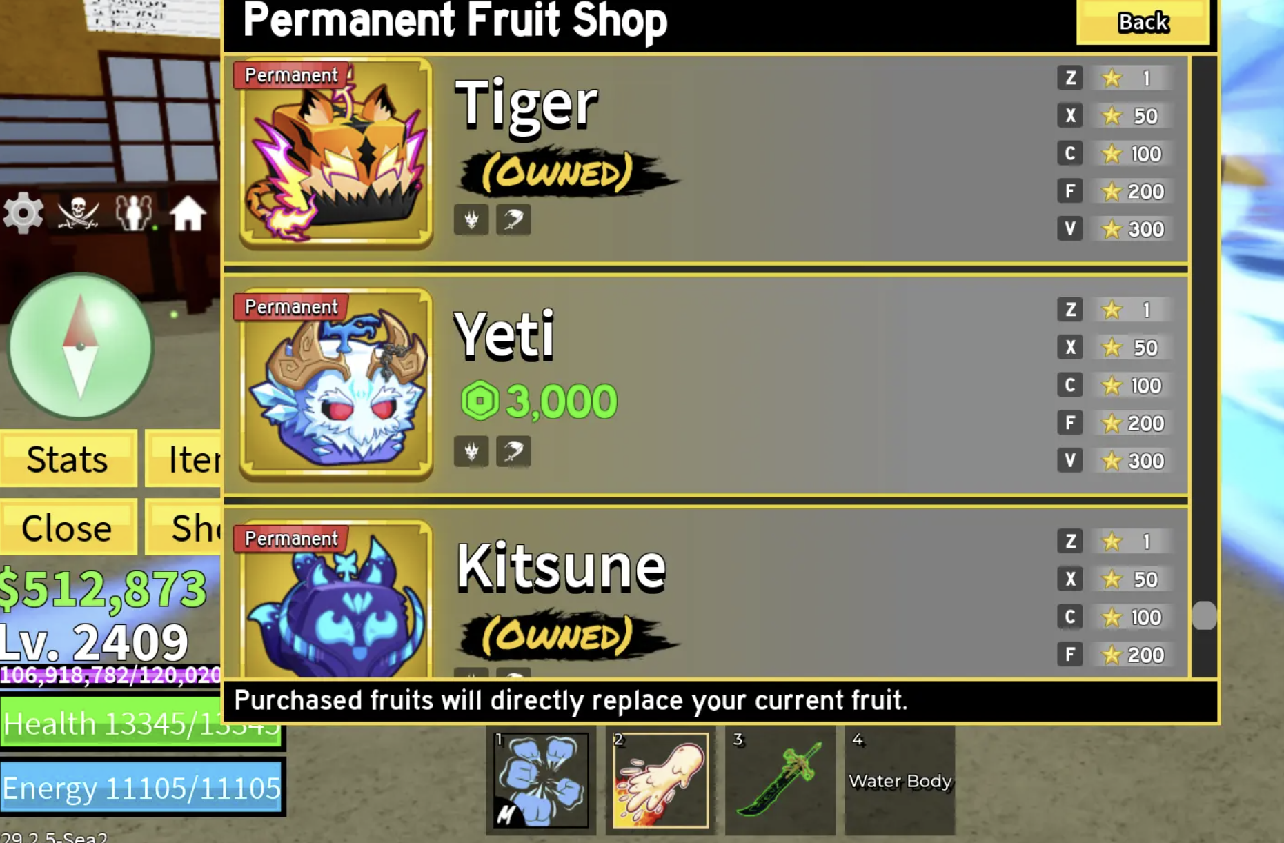 Blox Fruits Cuenta Lv.2409 | PERM Dough, Portal, Tiger, Kitsune, Buddha | Raza Shark | Dark Blade
