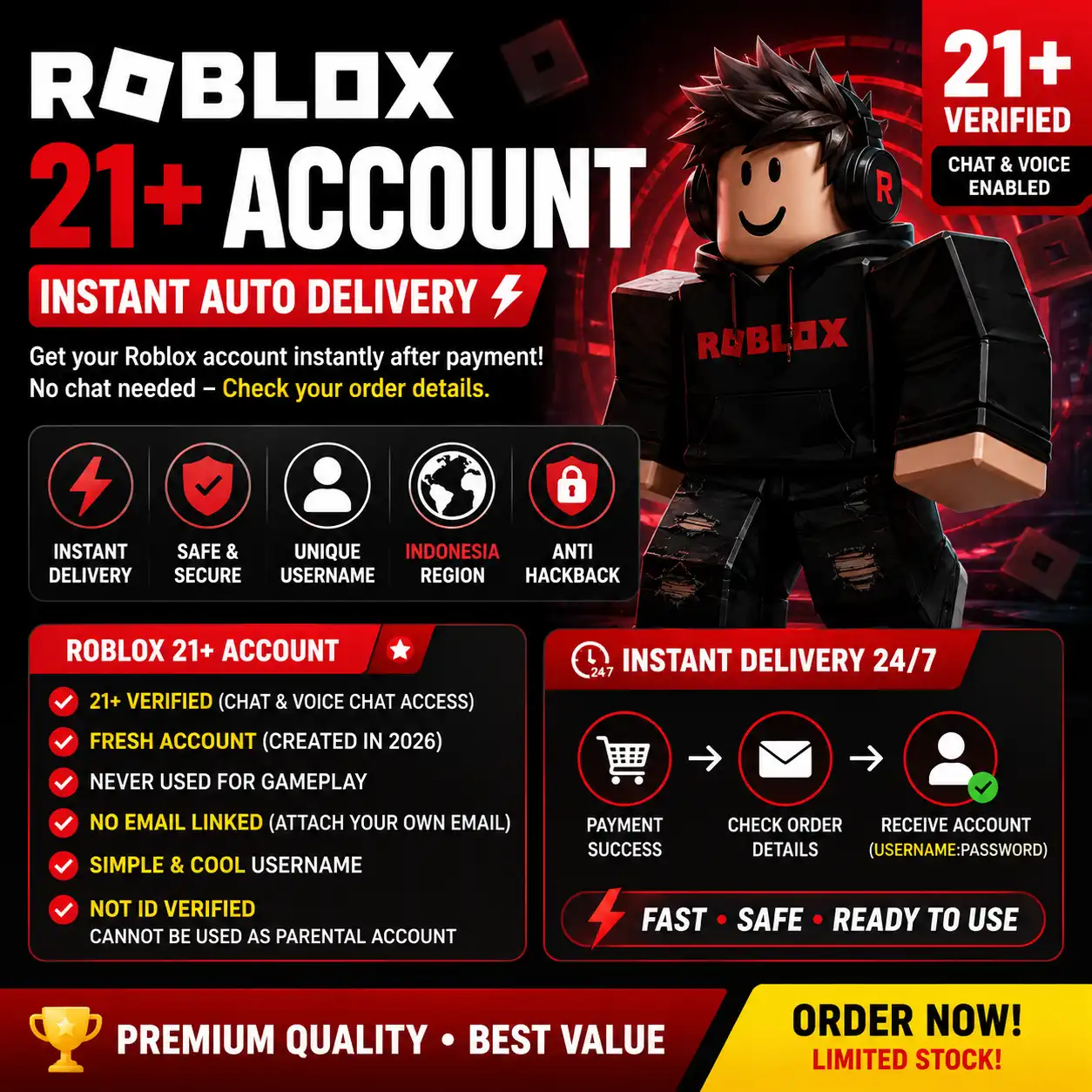 Roblox Account 21+ | Consegna automatica immediata
