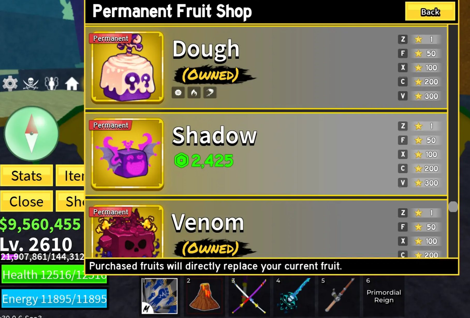 [Blox Fruits] Lv 2610 | PERM DRAGON, DOUGH, T-REX, VENOM, PORTAL, MAGMA | CDK, Fox Lamp & Soul Guitar | Godhuman | Sea 3