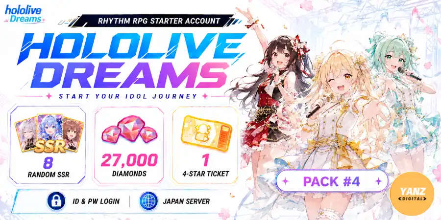 [일본] 계정 hololive Dreams | 다이아몬드 27000개 + 4성 티켓 1장 + 무작위 SSR 8개 - 팩 #4