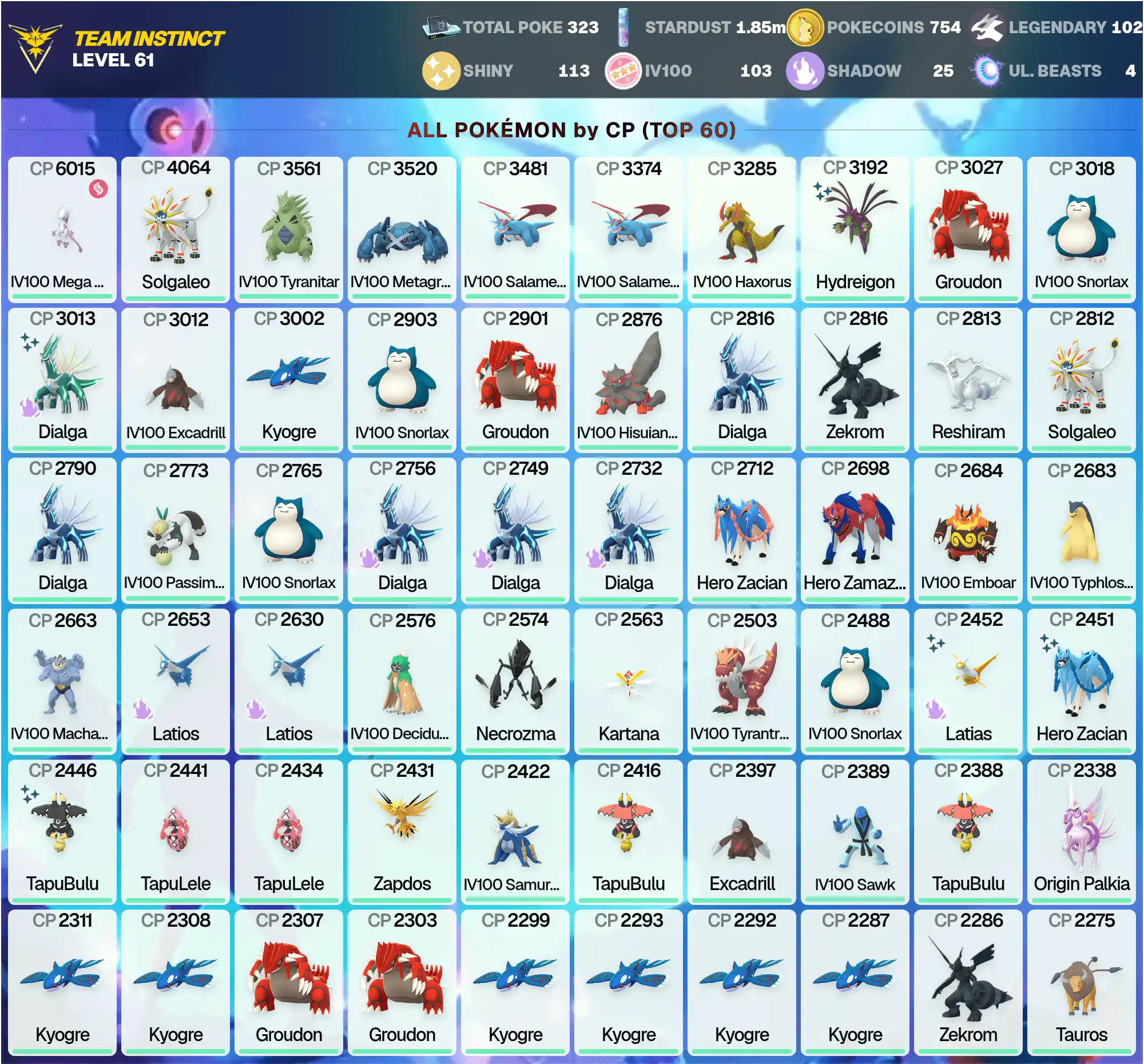 IV100 MEGA Mewtwo Y 6K ;Solgaleo 4K ;IV100 Mesprit ;Legend:102 ;Shiny:113 ;Hundo:103 ;Shiny:Dialga,Latias,Zacian ;[CNL] ;PG-AGEQY