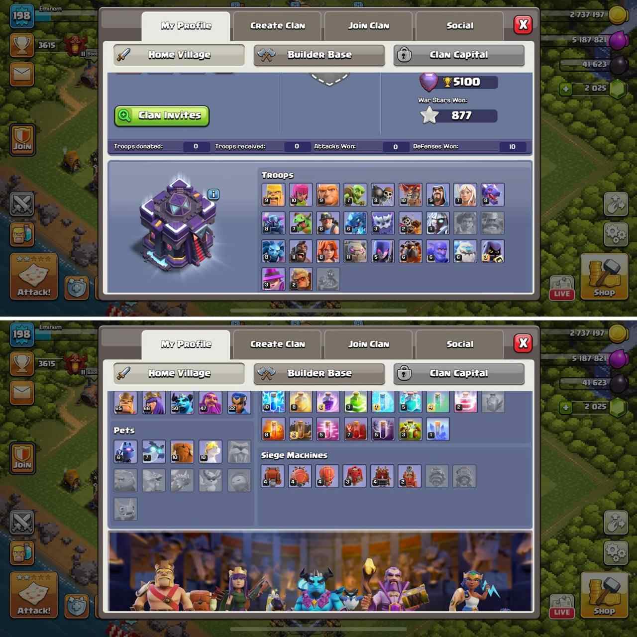 LEGEND HIT, 730+ huy chương liên đoàn, 6 thợ xây (giảm giá 19% thời gian giới hạn) TH15 gần max, đổi tên được | BK65, Q66, MP50, W47, RC22 | BH10, trang bị epic tốt