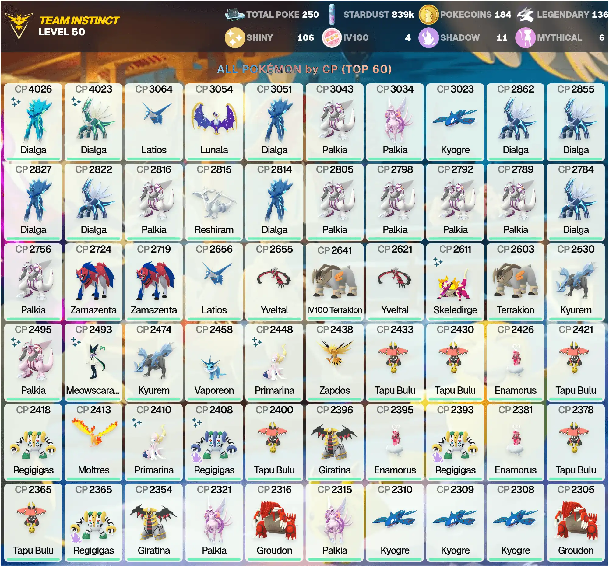 Legends: 136 | Shiny: 106 | Shiny: Origin Dialga 4K, Dialga 4K, Palkia, Regigigas, Lugia, TapuKoko, Registeel | [CNL] | PG-ZQGUW