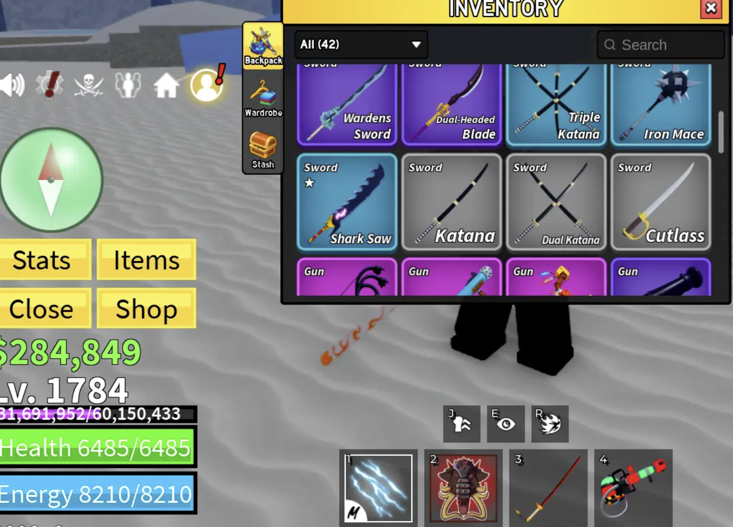 Lvl 1784 • Mar 2 • Buda Permanente + Cohete • Sable, Rengoku, Espada de Medianoche, Tridente Dragón • 40+ Armas • 20+ Frutas incl. Hielo, Llama, Oscura, Diamo