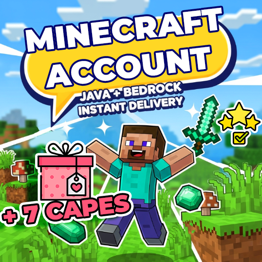 Minecraft Java وBedrock + مكافأة: 7 Capes (حساب وصول كامل رسمي / تسليم فوري)