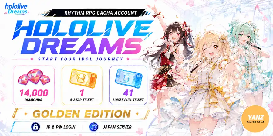 [일본] 계정 hololive Dreams | 다이아몬드 14000개 + 4성 티켓 1개 + 단일 뽑기 티켓 41개 - 골든 에디션