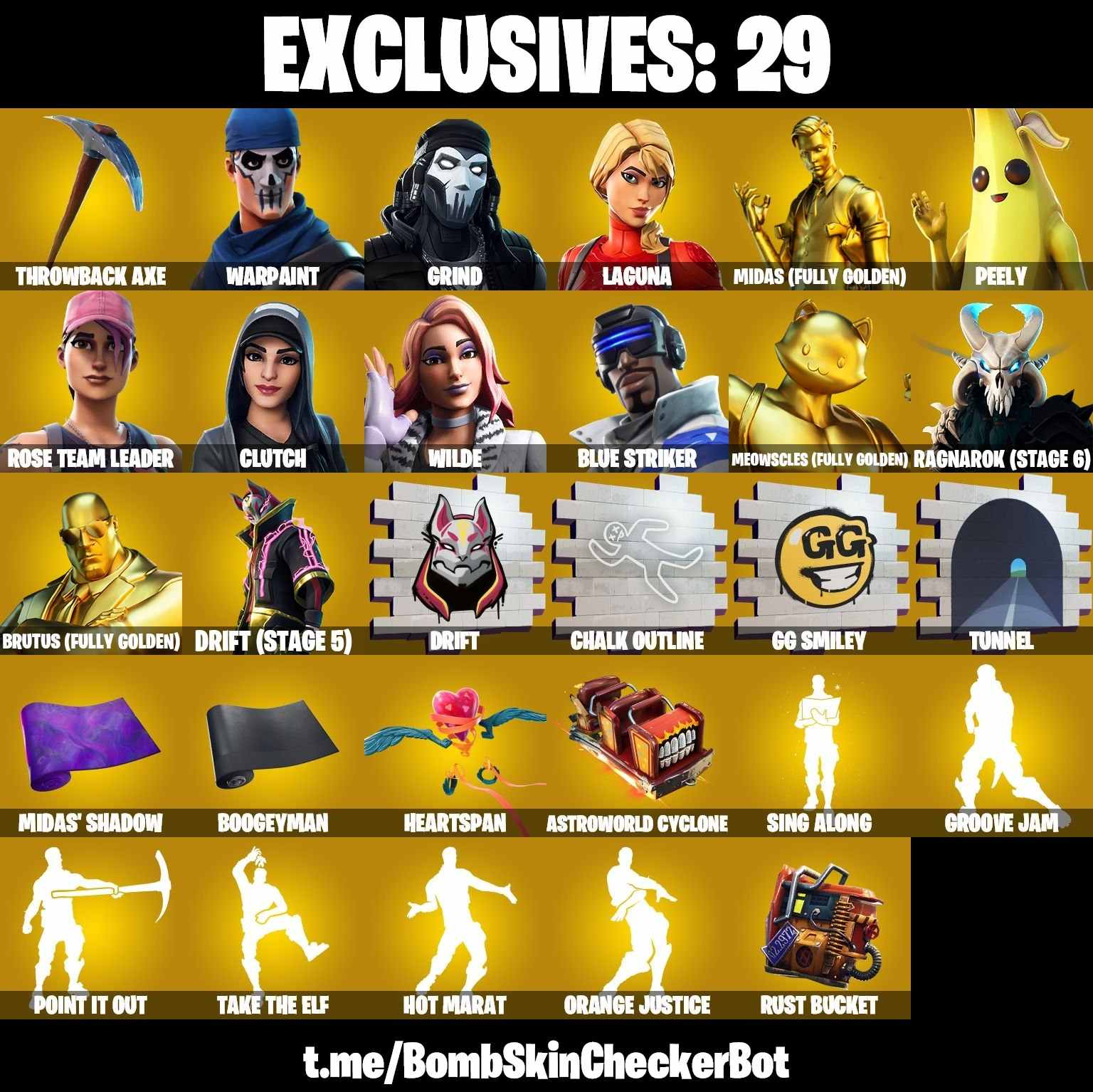 [PC/PSN/XBOX] 111 skins | OG STW | Gold Midas | Gold Brutus | Gold Meowscles | Grind | LAGUNA | Clutch | Harbinger Armor Omegarok | STAGE 5 | 500VB