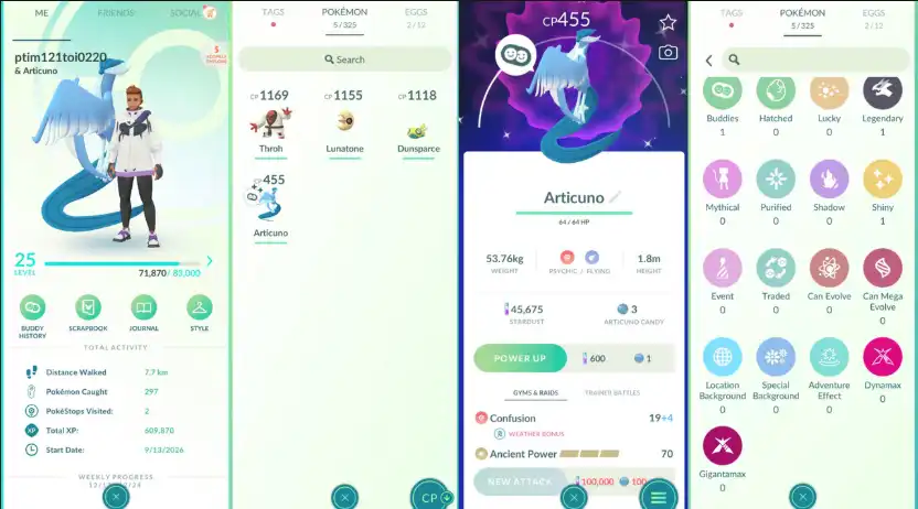 [Art-20k] Ein kleiner Account hat ein durch Fangen erhaltenes Shiny Galarian Articuno, Shiny Articuno Galarian, [Shiny Galarian Bird]
