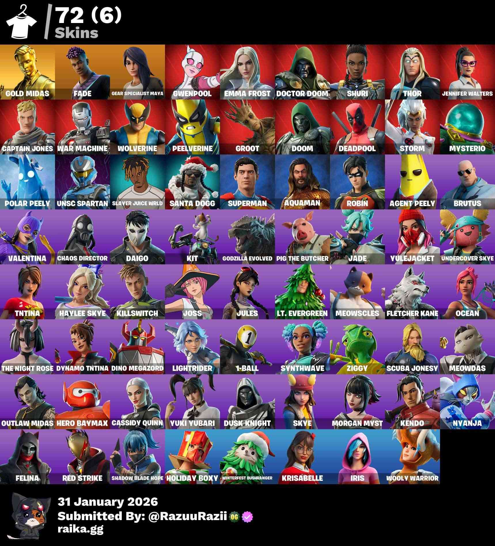FN🌟70+ Skins 🔥90 Emotes 🔥125 Τσεκούρια🔥Gold Midas, FADE, THOR, DEADPOOL, EMMA FROST, GROOT, MYSTERIO 🔥Άμεση παράδοση 🚚 Πλήρης πρόσβαση 🔥Όλες οι πλατφόρμες