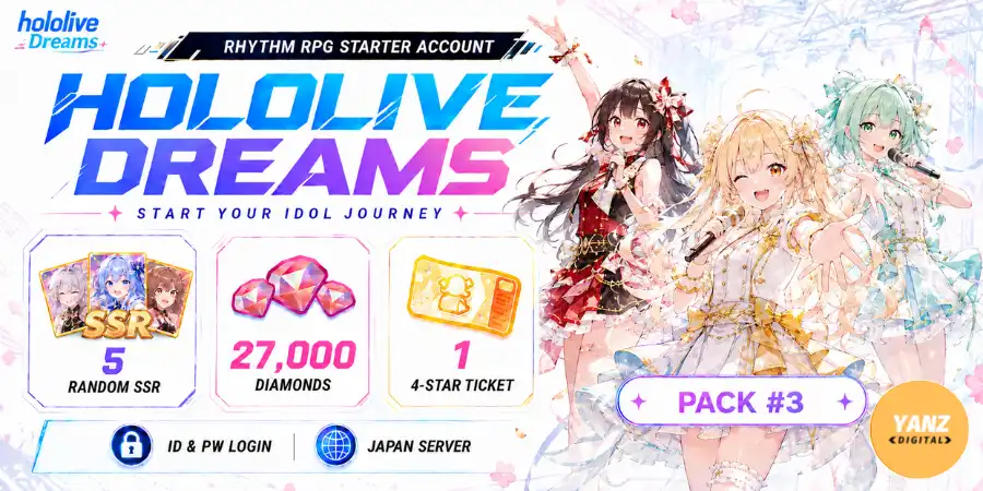 [일본] hololive Dreams 계정 | 다이아몬드 27000개 + 4성 티켓 1장 + 무작위 SSR 5개 - 팩 #3