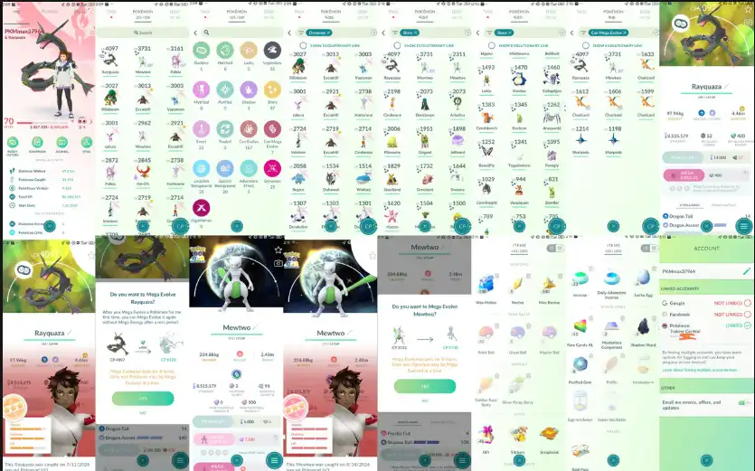 [Ray-L70] 88M Exp, Level-70-Konto verfügt über Level-47-Mega-Shiny-Rayquaza mit Drachensteig, 8,5M Sternenstaub, Mega-Shundo-Mewtwo-Hintergrund