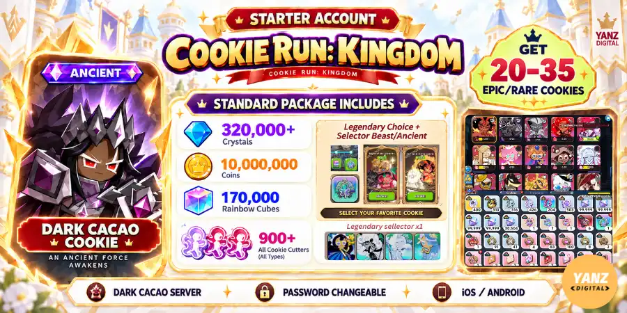 [Dark cacao] Conta Cookie Run Kingdom | 320000 Cristais + 170000 Cubos + DCC Cookie + 900+ Cortadores